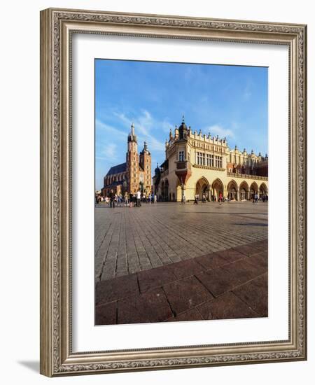 Main Market Square, St. Mary Basilica and Cloth Hall, Cracow, Lesser Poland Voivodeship, Poland, Eu-Karol Kozlowski-Framed Photographic Print