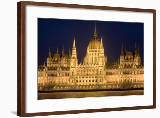 Main Part of Hungarian Parliament on Warm Summer Night, Budapest, Hungary, Europe-Julian Pottage-Framed Photographic Print