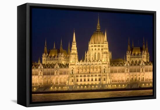 Main Part of Hungarian Parliament on Warm Summer Night, Budapest, Hungary, Europe-Julian Pottage-Framed Premier Image Canvas