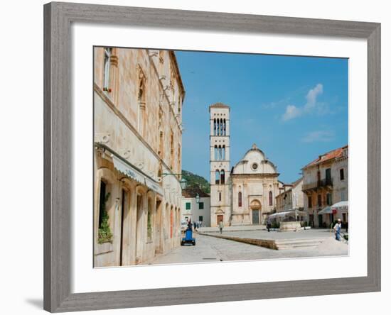 Main Square and Cathedral of St. Stephen, Hvar, Dalmatian Coast, Croatia-Alison Jones-Framed Photographic Print