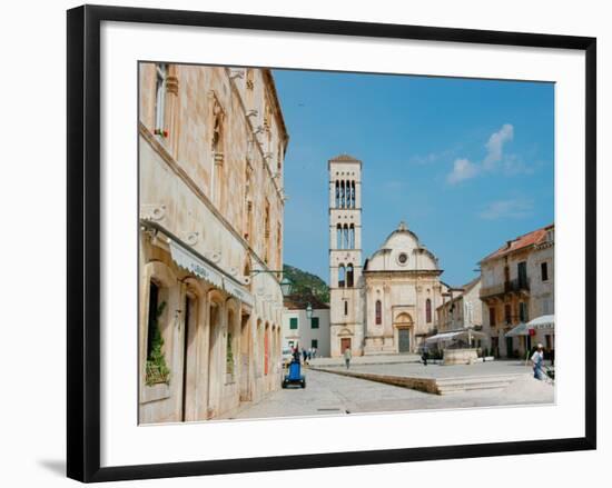 Main Square and Cathedral of St. Stephen, Hvar, Dalmatian Coast, Croatia-Alison Jones-Framed Photographic Print