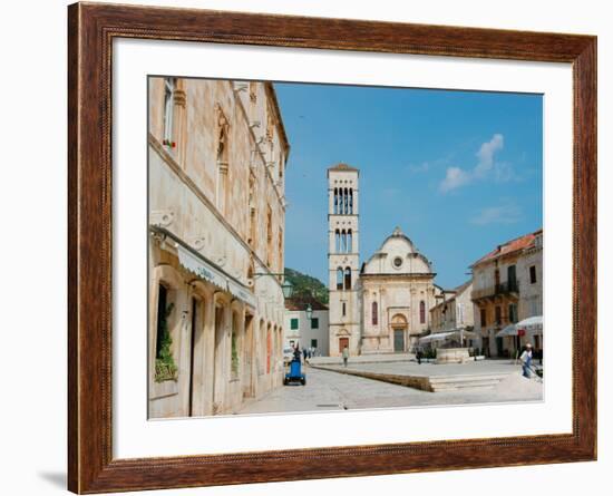 Main Square and Cathedral of St. Stephen, Hvar, Dalmatian Coast, Croatia-Alison Jones-Framed Photographic Print