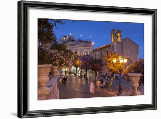 Main Square at Dusk, Taormina, Sicily, Italy, Europe-John Miller-Framed Photographic Print