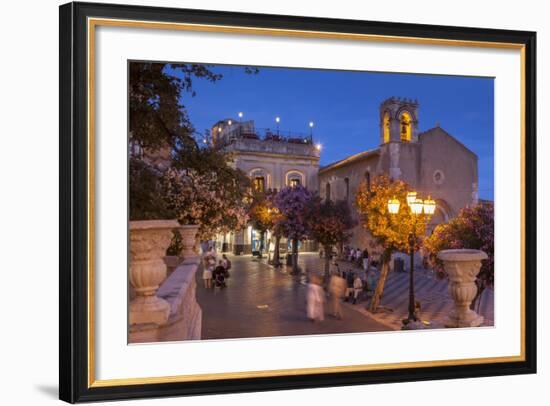 Main Square at Dusk, Taormina, Sicily, Italy, Europe-John Miller-Framed Photographic Print