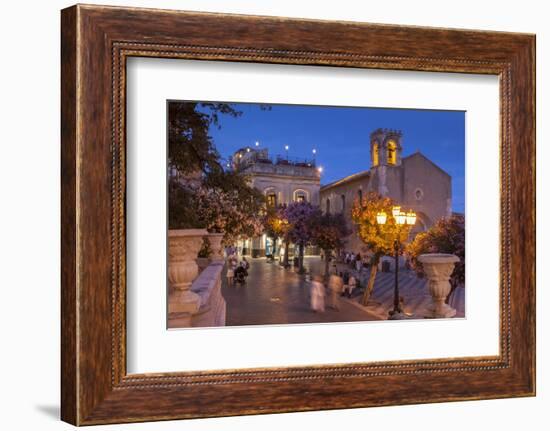 Main Square at Dusk, Taormina, Sicily, Italy, Europe-John Miller-Framed Photographic Print