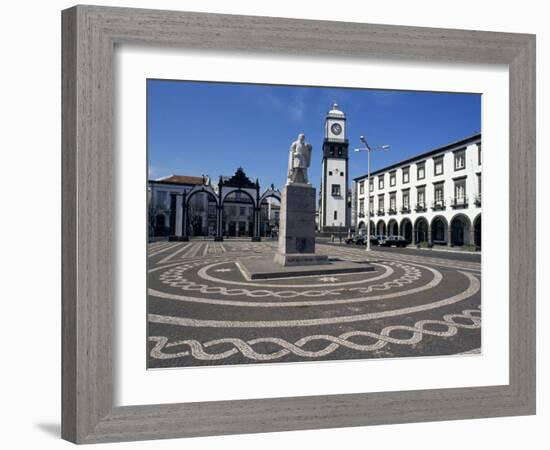 Main Square with Cabral Statue, Ponta Delgada, Sao Miguel Island, Azores, Portugal, Atlantic-Ken Gillham-Framed Photographic Print