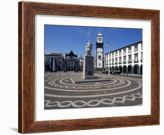 Main Square with Cabral Statue, Ponta Delgada, Sao Miguel Island, Azores, Portugal, Atlantic-Ken Gillham-Framed Photographic Print