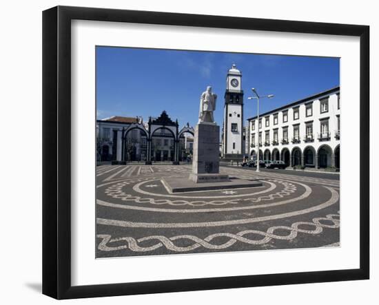 Main Square with Cabral Statue, Ponta Delgada, Sao Miguel Island, Azores, Portugal, Atlantic-Ken Gillham-Framed Photographic Print