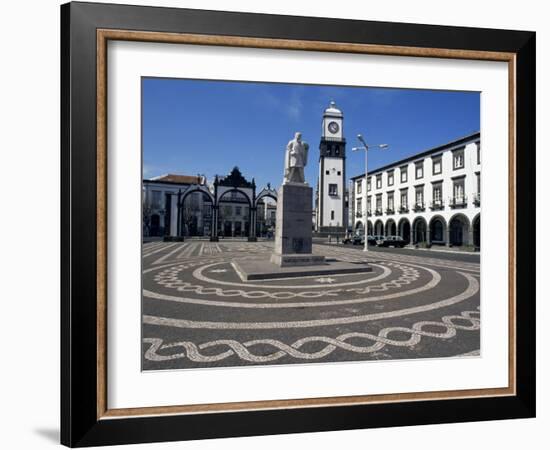 Main Square with Cabral Statue, Ponta Delgada, Sao Miguel Island, Azores, Portugal, Atlantic-Ken Gillham-Framed Photographic Print