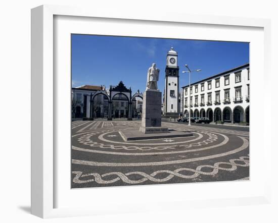 Main Square with Cabral Statue, Ponta Delgada, Sao Miguel Island, Azores, Portugal, Atlantic-Ken Gillham-Framed Photographic Print