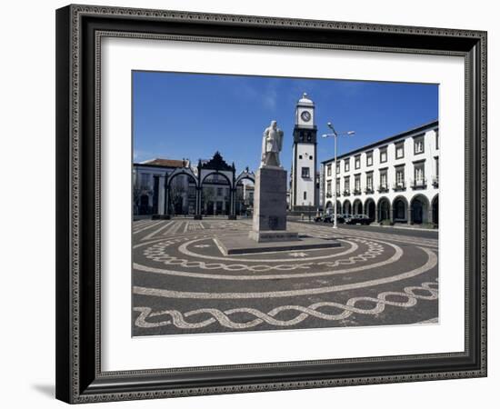 Main Square with Cabral Statue, Ponta Delgada, Sao Miguel Island, Azores, Portugal, Atlantic-Ken Gillham-Framed Photographic Print