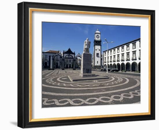 Main Square with Cabral Statue, Ponta Delgada, Sao Miguel Island, Azores, Portugal, Atlantic-Ken Gillham-Framed Photographic Print