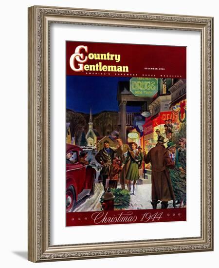 "Main Street at Christmas," Country Gentleman Cover, December 1, 1944-Peter Helck-Framed Giclee Print