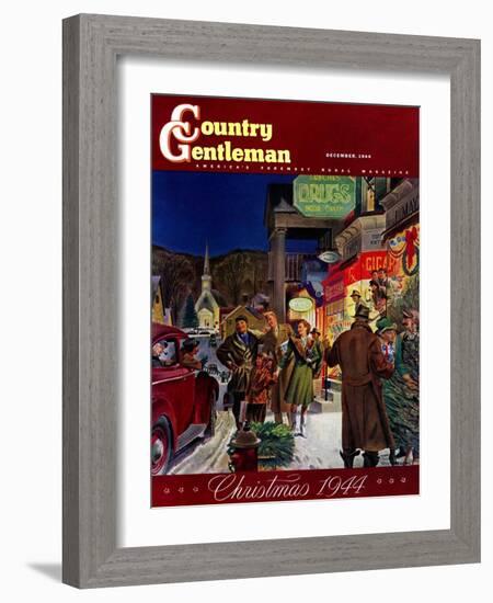 "Main Street at Christmas," Country Gentleman Cover, December 1, 1944-Peter Helck-Framed Giclee Print