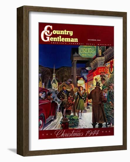 "Main Street at Christmas," Country Gentleman Cover, December 1, 1944-Peter Helck-Framed Giclee Print