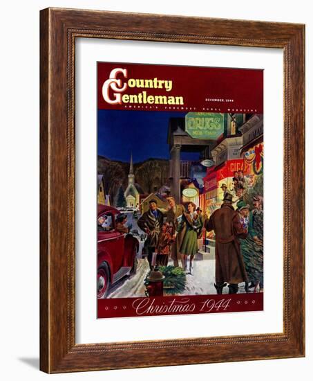 "Main Street at Christmas," Country Gentleman Cover, December 1, 1944-Peter Helck-Framed Giclee Print