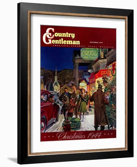 "Main Street at Christmas," Country Gentleman Cover, December 1, 1944-Peter Helck-Framed Giclee Print