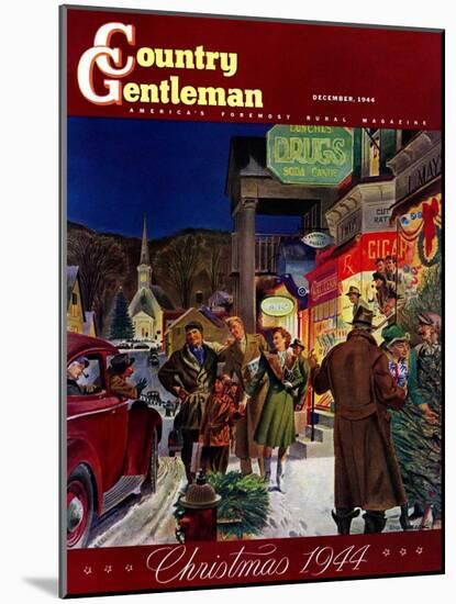 "Main Street at Christmas," Country Gentleman Cover, December 1, 1944-Peter Helck-Mounted Giclee Print