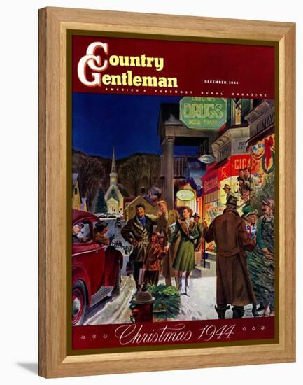 "Main Street at Christmas," Country Gentleman Cover, December 1, 1944-Peter Helck-Framed Premier Image Canvas