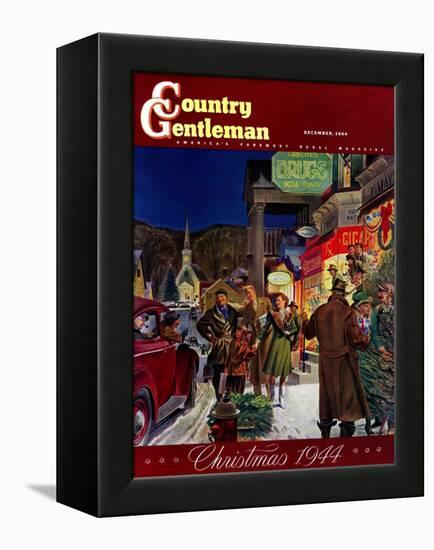 "Main Street at Christmas," Country Gentleman Cover, December 1, 1944-Peter Helck-Framed Premier Image Canvas