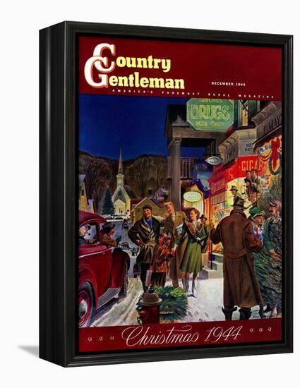 "Main Street at Christmas," Country Gentleman Cover, December 1, 1944-Peter Helck-Framed Premier Image Canvas