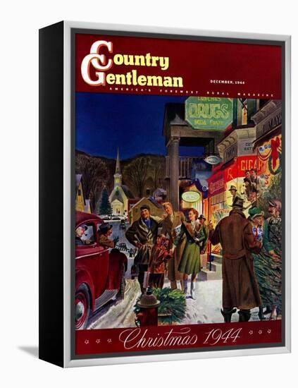 "Main Street at Christmas," Country Gentleman Cover, December 1, 1944-Peter Helck-Framed Premier Image Canvas