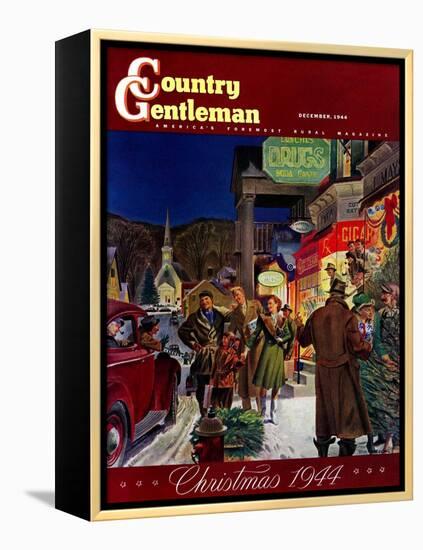 "Main Street at Christmas," Country Gentleman Cover, December 1, 1944-Peter Helck-Framed Premier Image Canvas