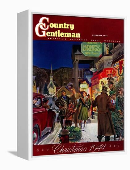 "Main Street at Christmas," Country Gentleman Cover, December 1, 1944-Peter Helck-Framed Premier Image Canvas