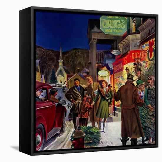 "Main Street at Christmas,"December 1, 1944-Peter Helck-Framed Premier Image Canvas