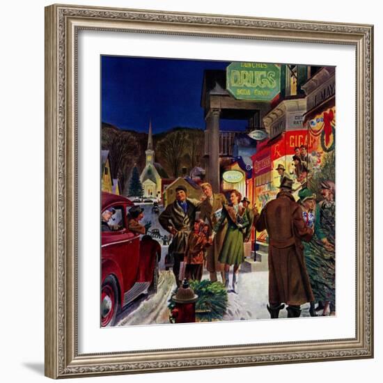 "Main Street at Christmas,"December 1, 1944-Peter Helck-Framed Giclee Print