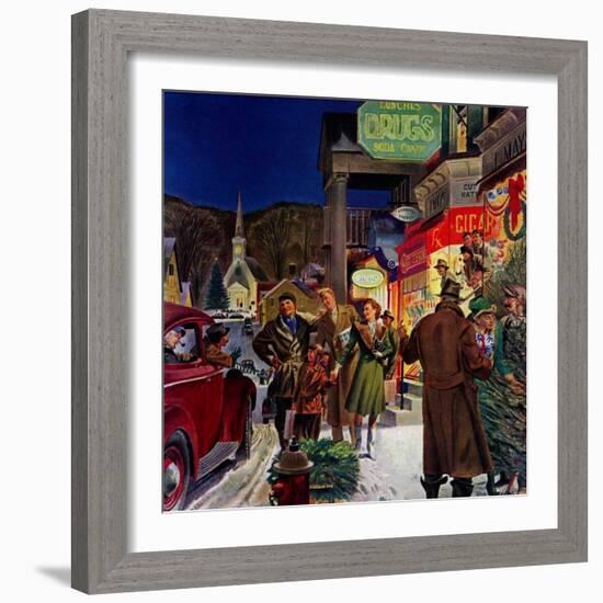 "Main Street at Christmas,"December 1, 1944-Peter Helck-Framed Giclee Print