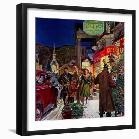 "Main Street at Christmas,"December 1, 1944-Peter Helck-Framed Giclee Print