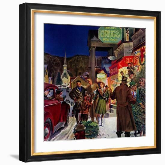 "Main Street at Christmas,"December 1, 1944-Peter Helck-Framed Giclee Print