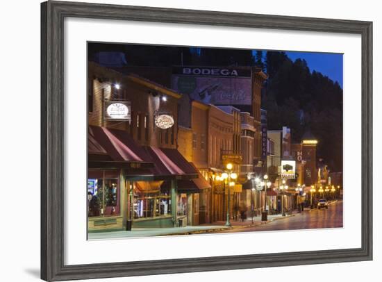 Main Street at Dusk, Deadwood, South Dakota, USA-Walter Bibikow-Framed Photographic Print