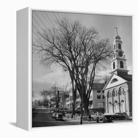 Main Street in Small New England Town, Showing Church, Stores, Etc-Yale Joel-Framed Premier Image Canvas