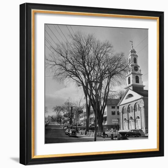 Main Street in Small New England Town, Showing Church, Stores, Etc-Yale Joel-Framed Photographic Print