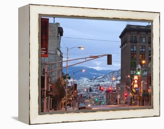Main Street in Uptown Butte, Montana, USA at Dusk-Chuck Haney-Framed Premier Image Canvas