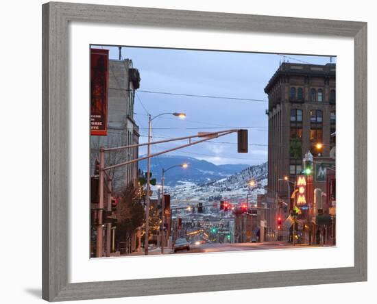 Main Street in Uptown Butte, Montana, USA at Dusk-Chuck Haney-Framed Photographic Print