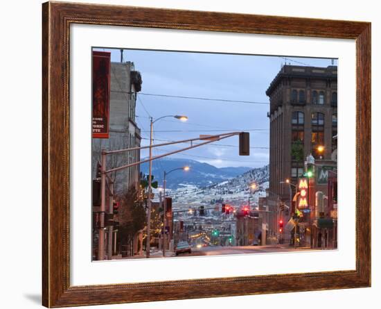 Main Street in Uptown Butte, Montana, USA at Dusk-Chuck Haney-Framed Photographic Print