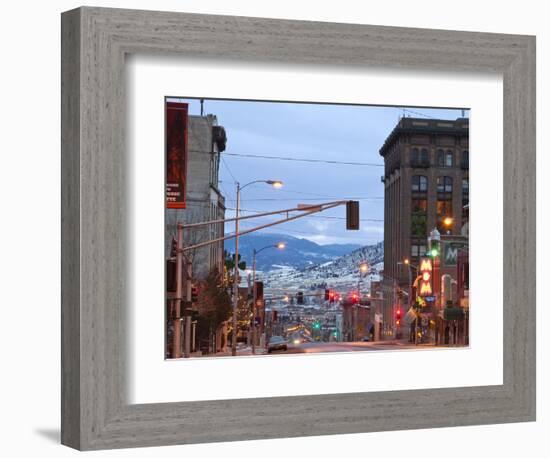 Main Street in Uptown Butte, Montana, USA at Dusk-Chuck Haney-Framed Photographic Print