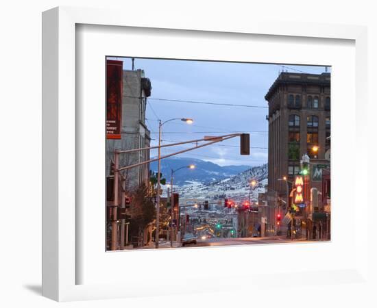 Main Street in Uptown Butte, Montana, USA at Dusk-Chuck Haney-Framed Photographic Print