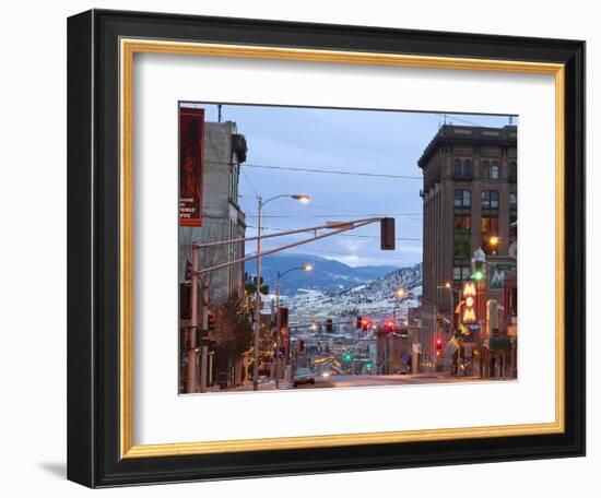 Main Street in Uptown Butte, Montana, USA at Dusk-Chuck Haney-Framed Photographic Print