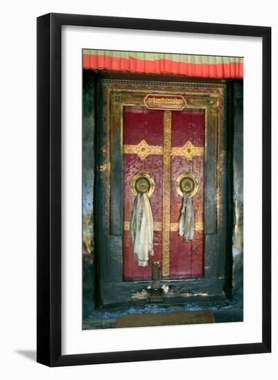 Main Temple Door in Buddhist Monastery (Tibetan Buddhism, Gelugpa Order) Sankar Gompa, Leh,…-null-Framed Photographic Print