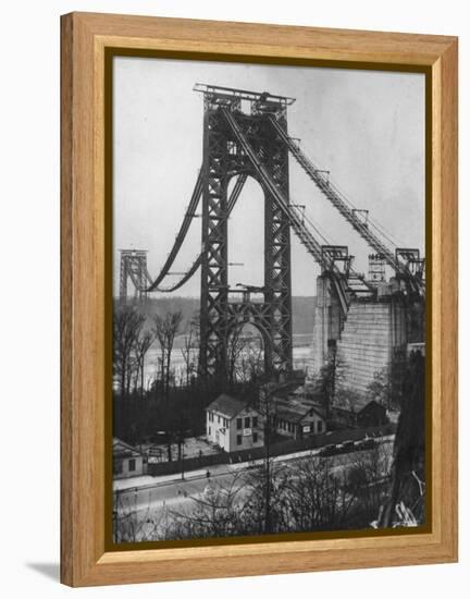 Main Towers and Cables of the George Washington Bridge under Construction-null-Framed Premier Image Canvas