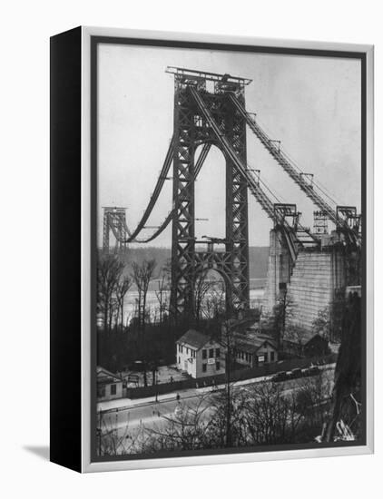 Main Towers and Cables of the George Washington Bridge under Construction-null-Framed Premier Image Canvas