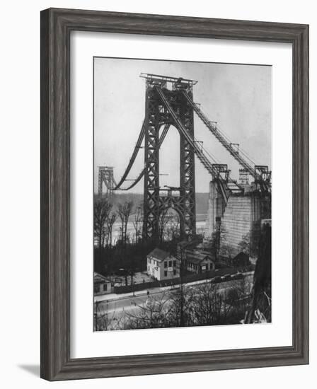 Main Towers and Cables of the George Washington Bridge under Construction-null-Framed Photographic Print