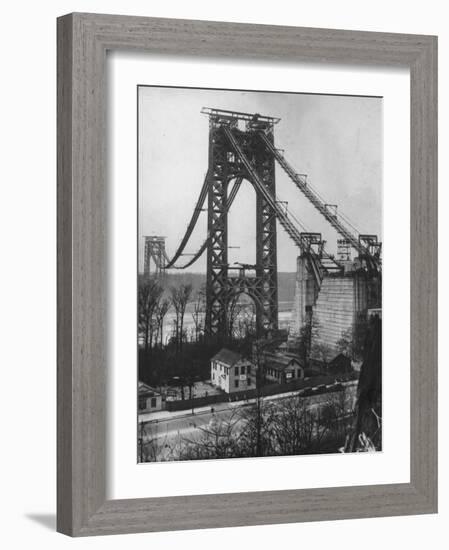 Main Towers and Cables of the George Washington Bridge under Construction-null-Framed Photographic Print