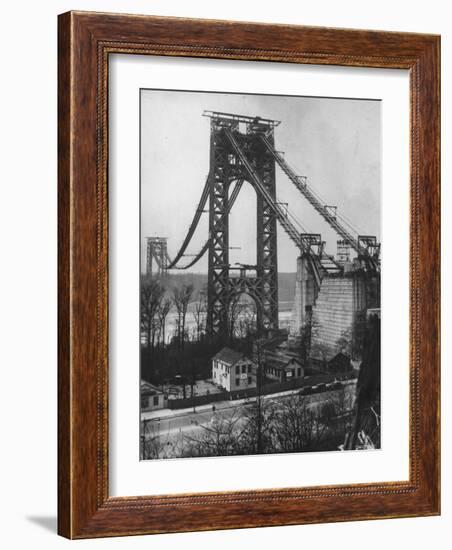 Main Towers and Cables of the George Washington Bridge under Construction-null-Framed Photographic Print