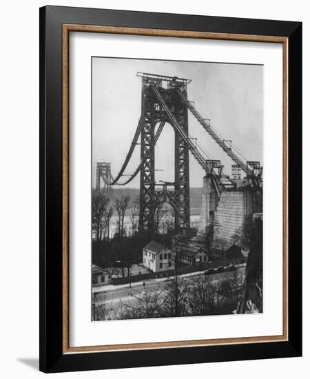 Main Towers and Cables of the George Washington Bridge under Construction-null-Framed Photographic Print