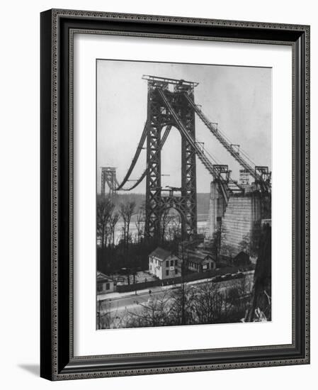 Main Towers and Cables of the George Washington Bridge under Construction--Framed Photographic Print